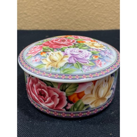 Vintage Lefton Porcelain Lidded Trinket Dish Or Powder Pot Floral Painted - Picture 8 of 10